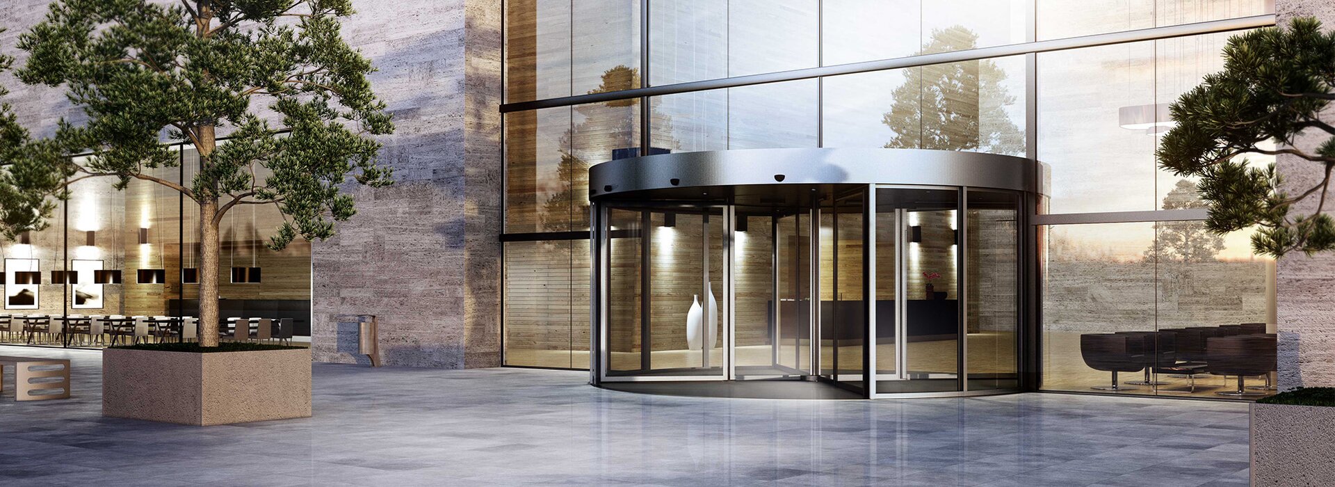 GU Automatic'in modern ofis binaları ve kamu kurumları için otomatik döner kapısı – şık, güvenli ve enerji verimli bir giriş sistemi.