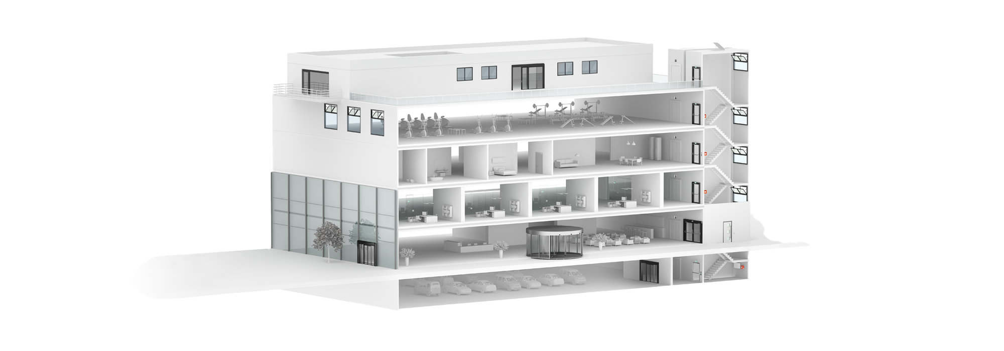 3D Schnittansicht modernes Bürogebäude