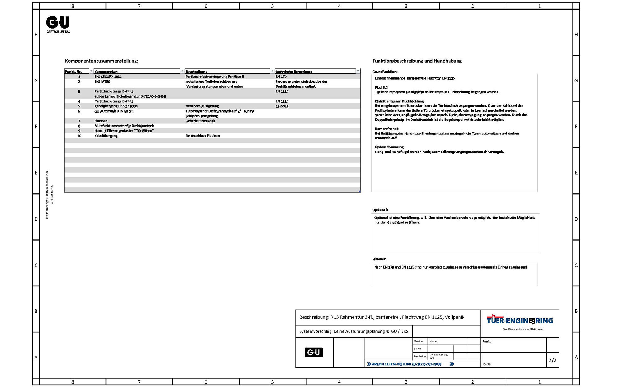 Technical description RC3 frame door barrier-free with escape route