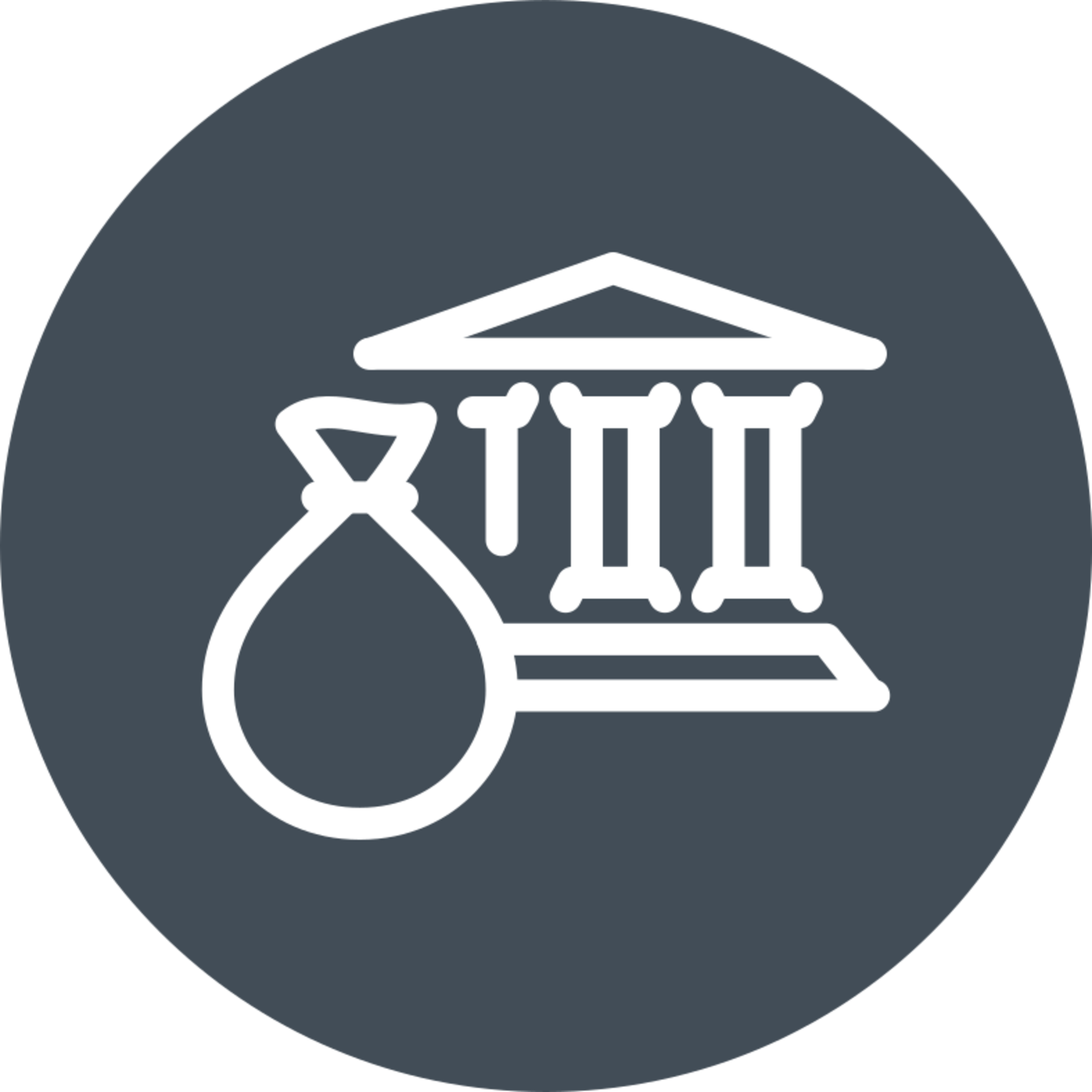 Un edificio con un saco de dinero al lado, símbolo de finanzas