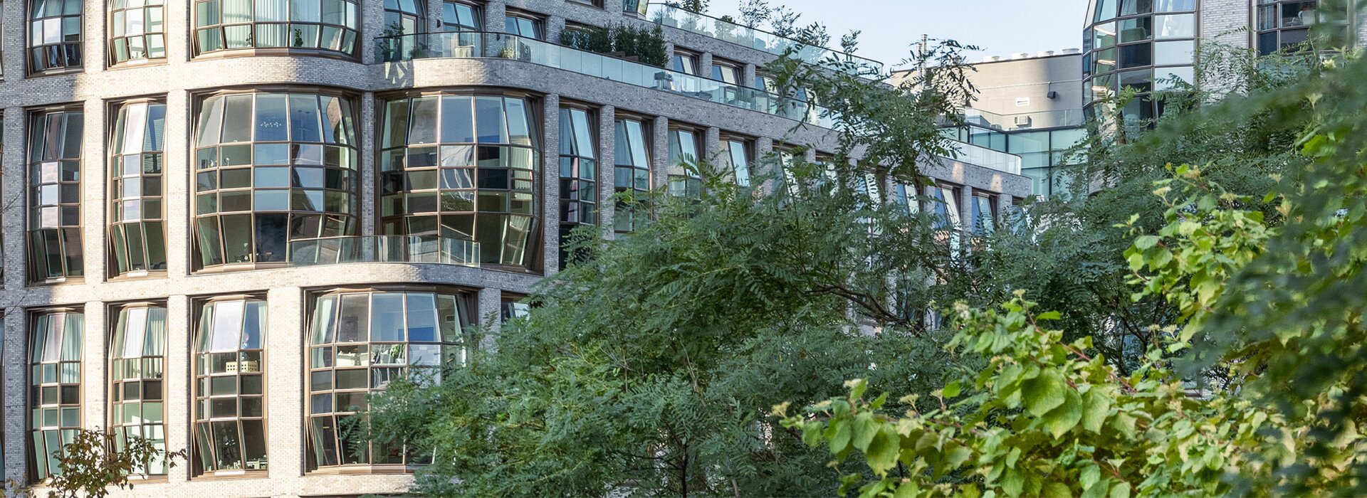 cam cepheli ve yeşil ön plana sahip bina