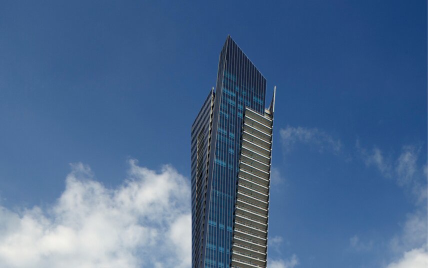 Modern skyscraper with balconies