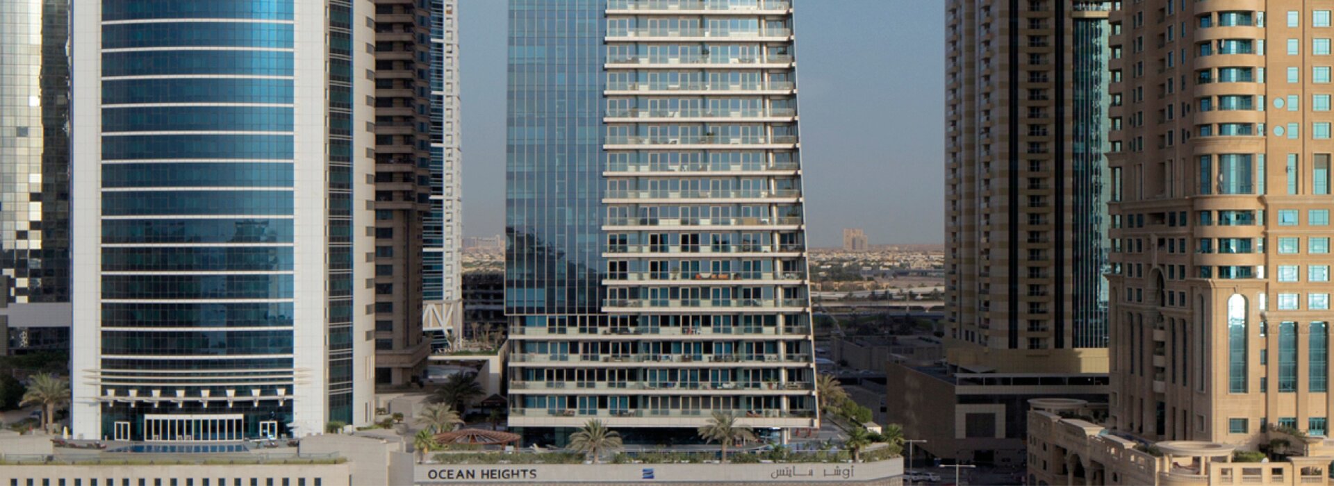 Modern glass façades of skyscrapers in Dubai
