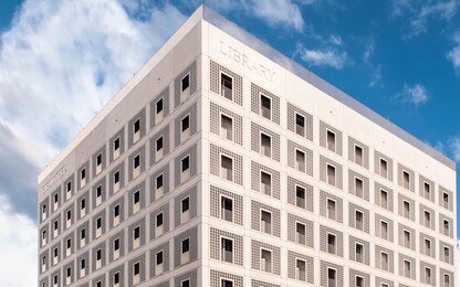 Modern library building with many windows
