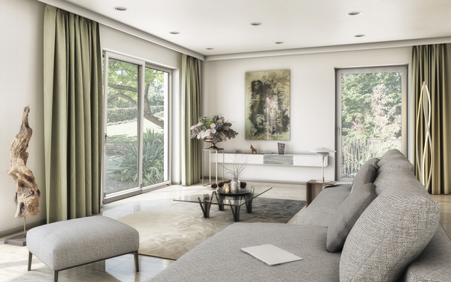 Living room with Tilt&Slide element made of PVC, tilt position