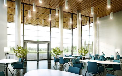 Fuaye – kaçış kapısı olarak 2 kanatlı boru çerçeveli kapı – üst kapı kapatıcıları OTS 73x ve çubuk kol ile – aktif ve pasif kanat kapalı