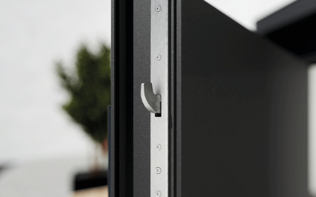 Metalik nesne için son kapı, SECURY ePOWER Panic kilitleme sistemi ile, kilit kancasının detaylı görünümü