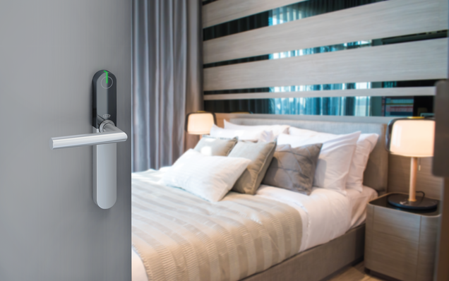 Odaya entegre ixalo otel donanımı ile otel oda kapısı – otel odasına bakış